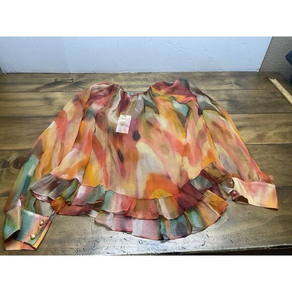 Johnny Was Love Radika Long Sleeve Silk Blouse Boho Chic Sheer XL NWT - Picture 12 of 13